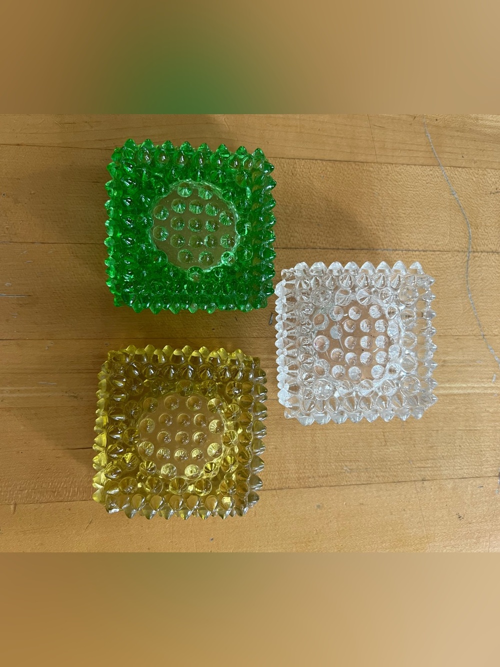 Vintage Master Salt Cellars Set Of 3 Grn/Y/white Hobnail MCM Bright Colors READ